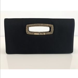 JIMMY CHOO BLACK SATIN SILK CRYSTAL CLUTCH BAG